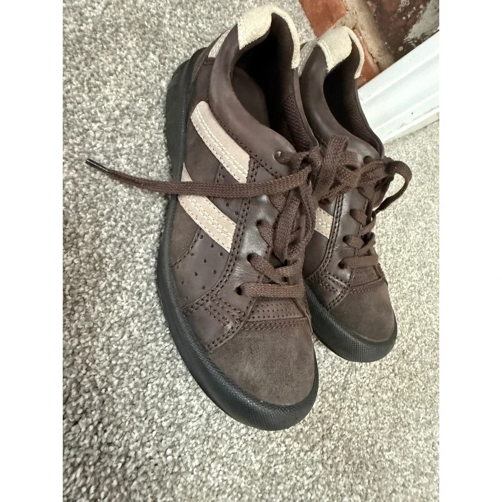 Ecco Brown Leather Suede Lace‎ Up Sneakers Kids Size 34 Low Top Shoes